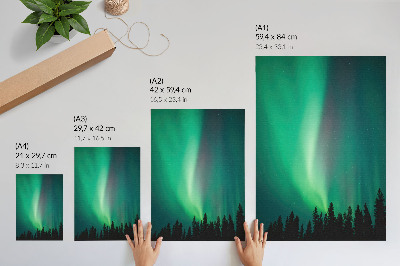 Dekorativ väggaffisch Aurora gröna träd natt magisk natur