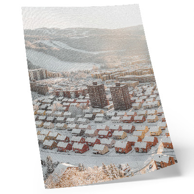 Hållbar väggposter Vinterlandskap med snötäckta hus