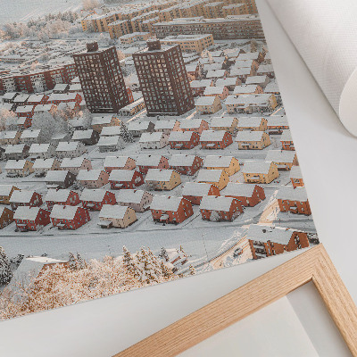 Hållbar väggposter Vinterlandskap med snötäckta hus