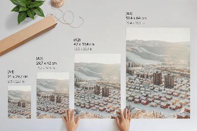 Hållbar väggposter Vinterlandskap med snötäckta hus