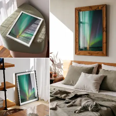 Väggposter Aurora norrsken över ett stjärnklart nattlandskap