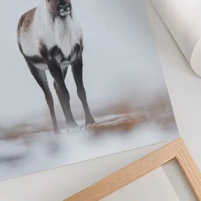 Väggaffisch Renar i vinterlandskap med varma nyanser i modern stil