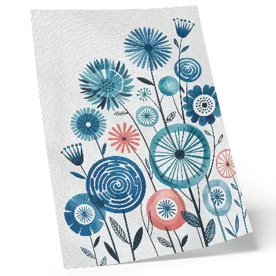 Hållbar väggposter med moderna blå blommor på vit bakgrund