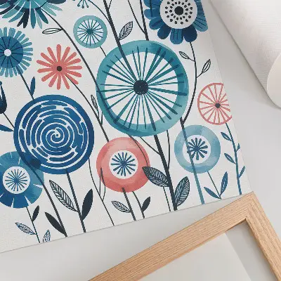 Hållbar väggposter med moderna blå blommor på vit bakgrund