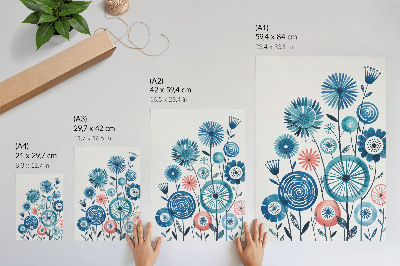 Hållbar väggposter Moderna blå blommor på vit bakgrund