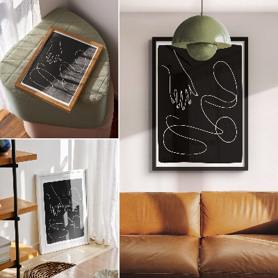 Affisch Svartvita böjda linjer minimalism hand