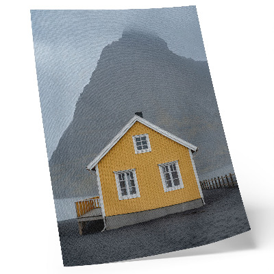 Hållbar väggposter Gult hus berg minimalism enkelhet fred