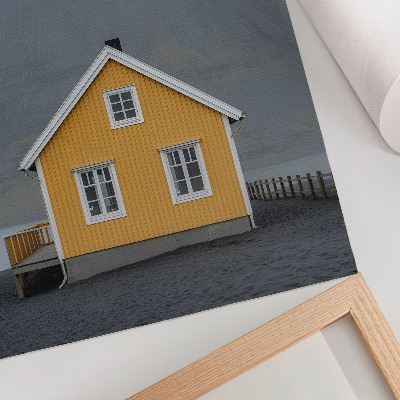 Hållbar väggposter Gult hus berg minimalism enkelhet fred