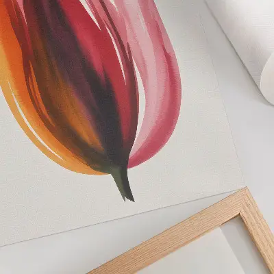 Dekorativ väggaffisch med abstrakt motiv av blommor i rött, rosa och orange
