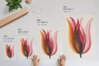 Dekorativ väggaffisch med abstrakt motiv av blommor i rött, rosa och orange