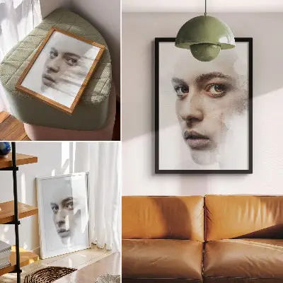 Poster ett delikat ansikte med mystisk atmosfär och subtilt spel
