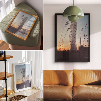 Dekorativ väggaffisch Skyskrapa i den nedgående solen modern arkitektur