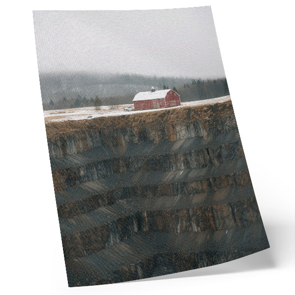 Hållbar väggposter Lada vid sluttningen, vinterlandskap, skog, dimma