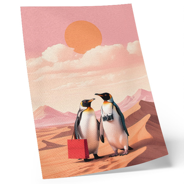 Hållbar väggposter Pingviner i öknens surrealistiska landskap