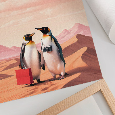 Hållbar väggposter Pingviner i öknens surrealistiska landskap