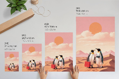 Hållbar väggposter Pingviner i öknens surrealistiska landskap