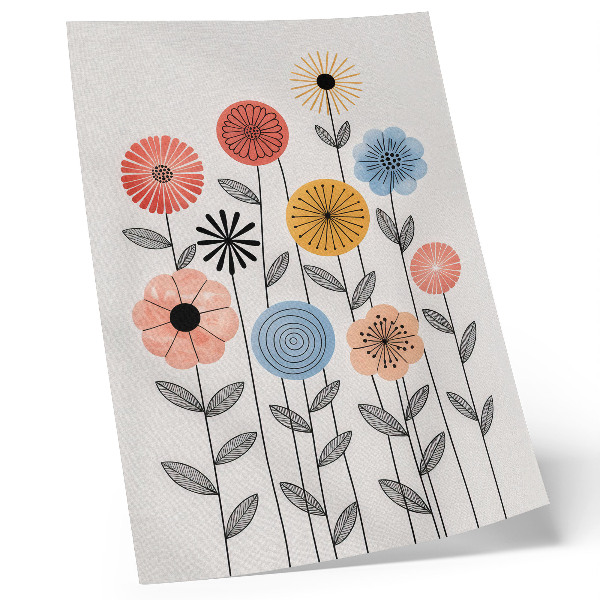 Affisch Färgglada blommor på en vit bakgrund i retrostil