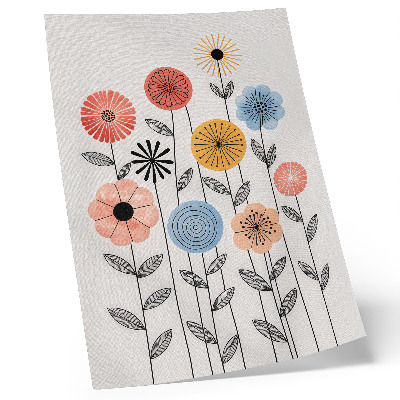 Affisch Färgglada blommor på en vit bakgrund i retrostil