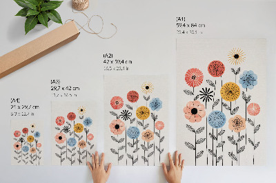 Affisch Färgglada blommor på en vit bakgrund i retrostil