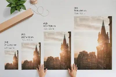 Poster arkitektur i varma solnedgångsnyanser