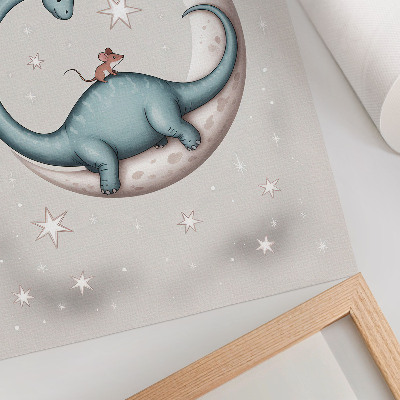 Hållbar väggposter Dinosaurie på månen stjärnor pastell utrymme