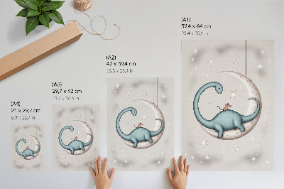 Hållbar väggposter Dinosaurie på månen stjärnor pastell utrymme