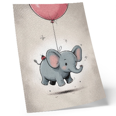 Dekorativ väggaffisch Elefant med ballong barnglädje rosa
