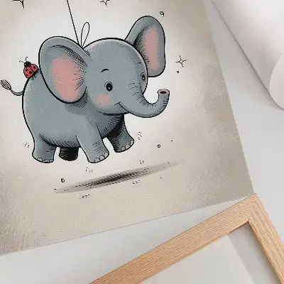 Väggaffisch elefant med ballong i rosa nyanser för barnrummet