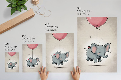 Dekorativ väggaffisch Elefant med ballong barnglädje rosa