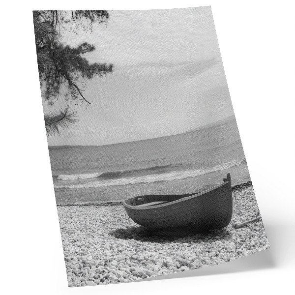 Hållbar väggposter Båt på stranden, vågor, himmel, harmoni, fred