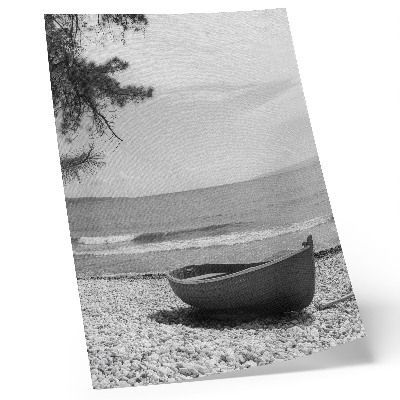 Hållbar väggposter Båt på stranden, vågor, himmel, harmoni, fred