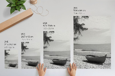 Hållbar väggposter Båt på stranden, vågor, himmel, harmoni, fred