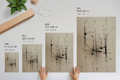 Dekorativ väggaffisch Beige bakgrund svarta linjer minimalistisk abstraktion