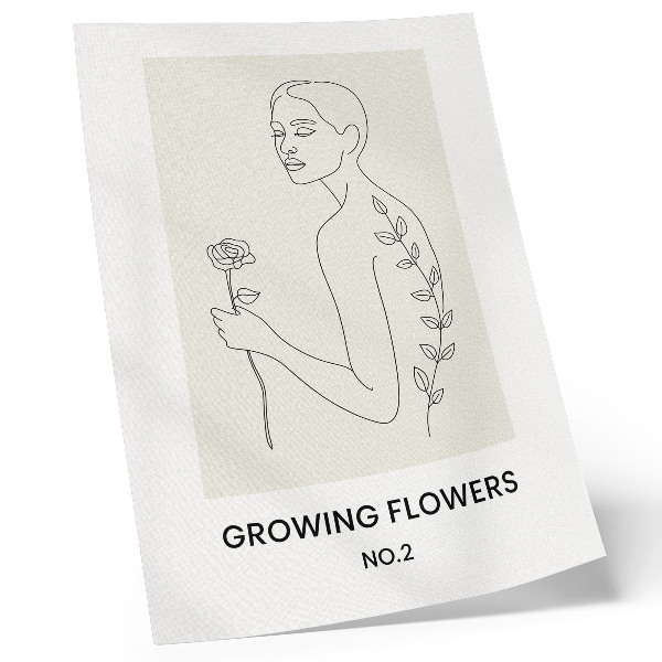 Affisch Linjeteckning med person och blomma enkelhet elegans