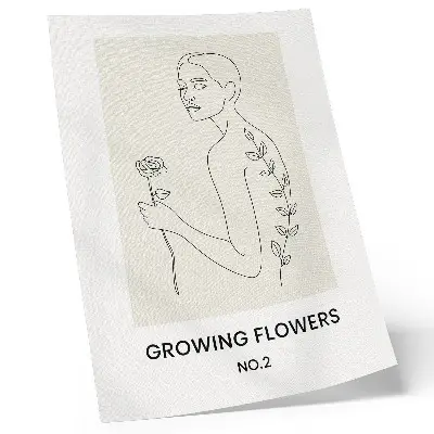Affisch linjeteckning föreställande en person och en blomma i minimalistisk stil