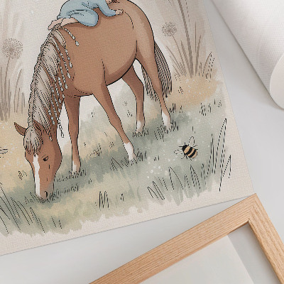 Poster Varma pastellfärger baby häst maskrosor