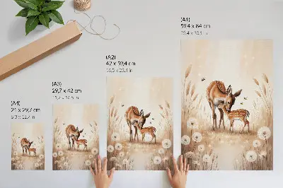 Affisch rådjur med blommotiv i fawnfärg