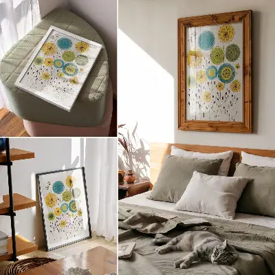 Dekorativ väggposter färgglada cirklar med tunna linjer i modern stil