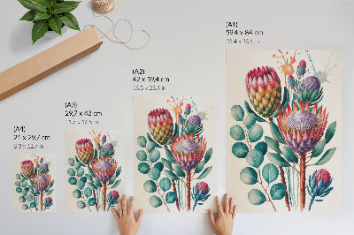 Poster Exotiska proteablommor gröna blad