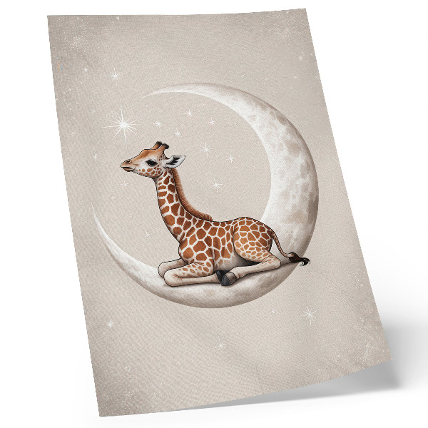 Hållbar väggposter En tecknad giraff på månen omgiven av stjärnor