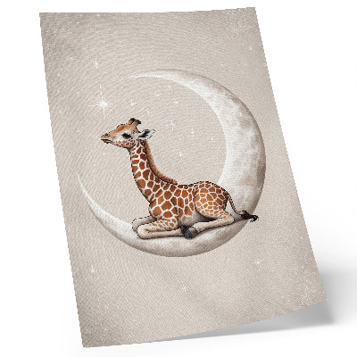 Hållbar väggposter En tecknad giraff på månen omgiven av stjärnor