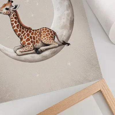 Hållbar väggposter med en tecknad giraff på månen omgiven av stjärnor