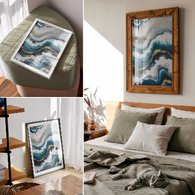 Dekorativ väggaffisch Turkosa vågor med guldfärgade accenter och modernitet