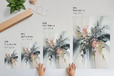 Poster med flytande abstrakta former i grått, rosa och beige