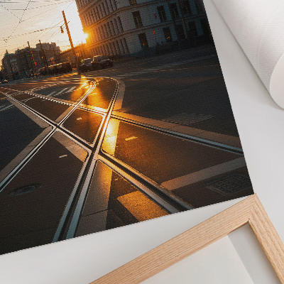 Poster Solnedgången över staden med arkitektur
