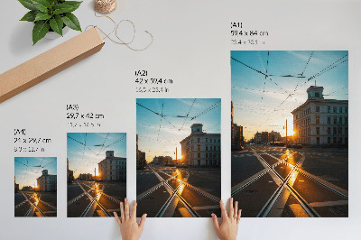 Poster Solnedgången över staden med arkitektur