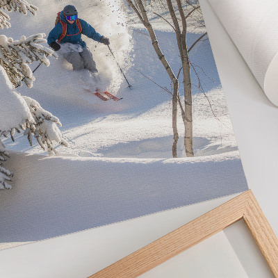 Affisch Skidåkare i vinterskogens dynamik snö
