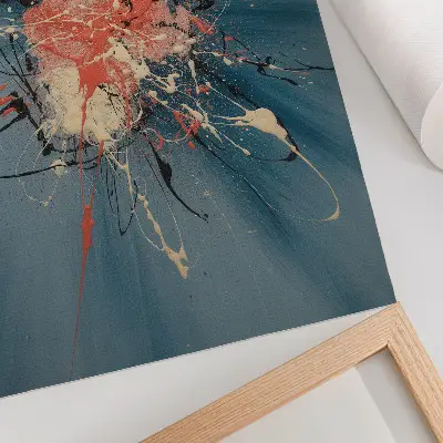 Poster med dynamisk blå ros i svart och krämfärgade accenter