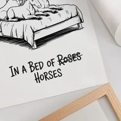 Affisch svartvit illustration med djur och humoristisk text