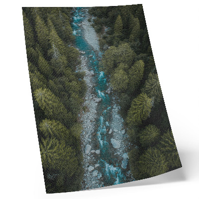Hållbar väggposter Grön skogsflod naturlig harmoni